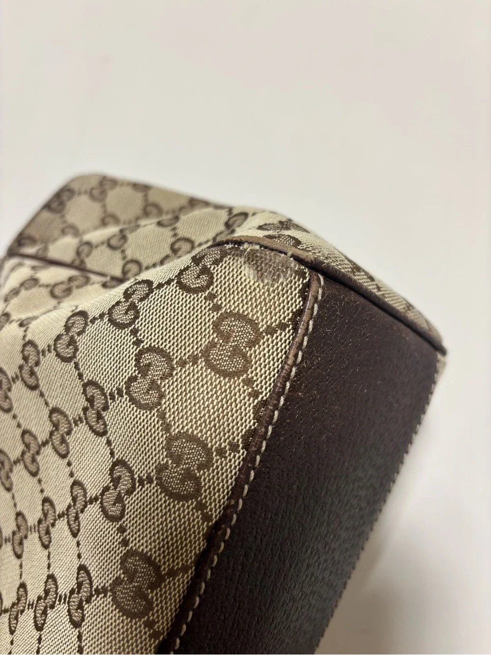 Gucci Beige/Brown Monogram Canvas Shoulder Bag with Dark Brown Trim
